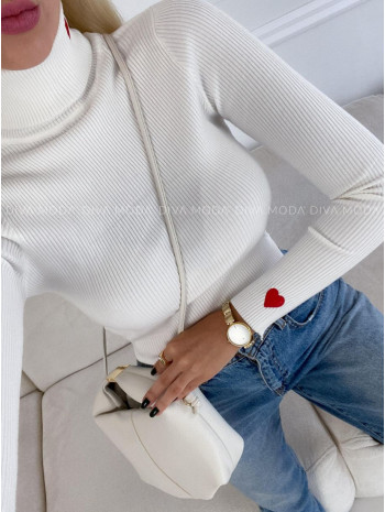 Rebrovaný rolák so srdiečkami biely V 50