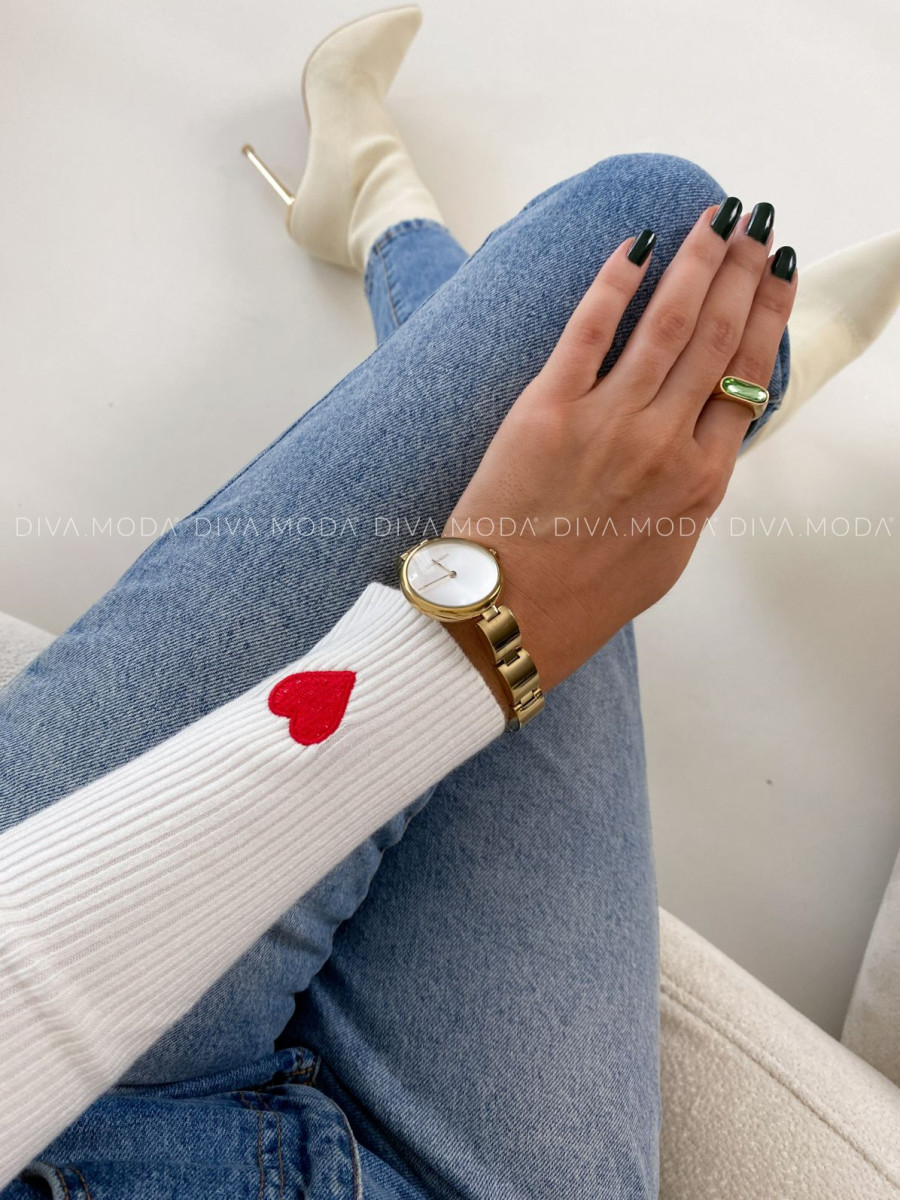 Rebrovaný rolák so srdiečkami biely V 50