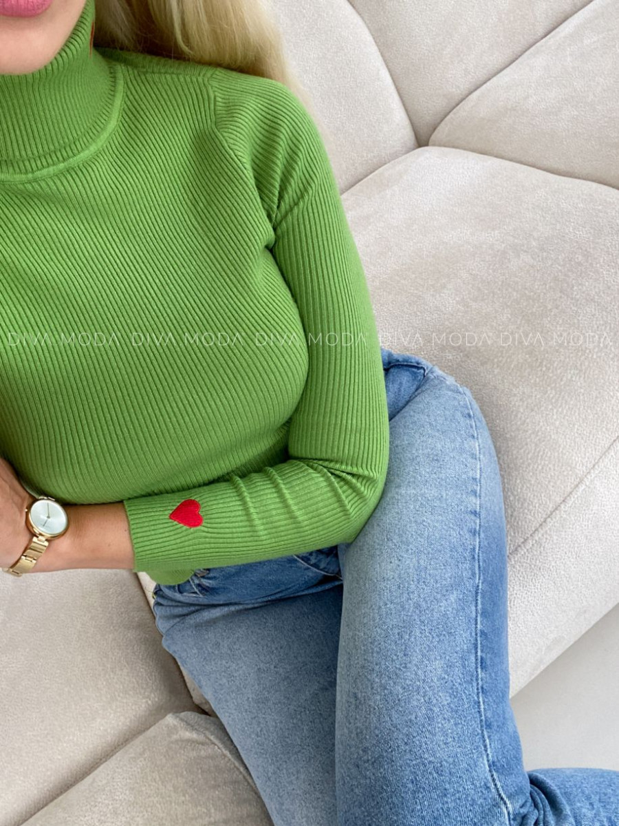 Rebrovaný rolák so srdiečkami limetkový V 50