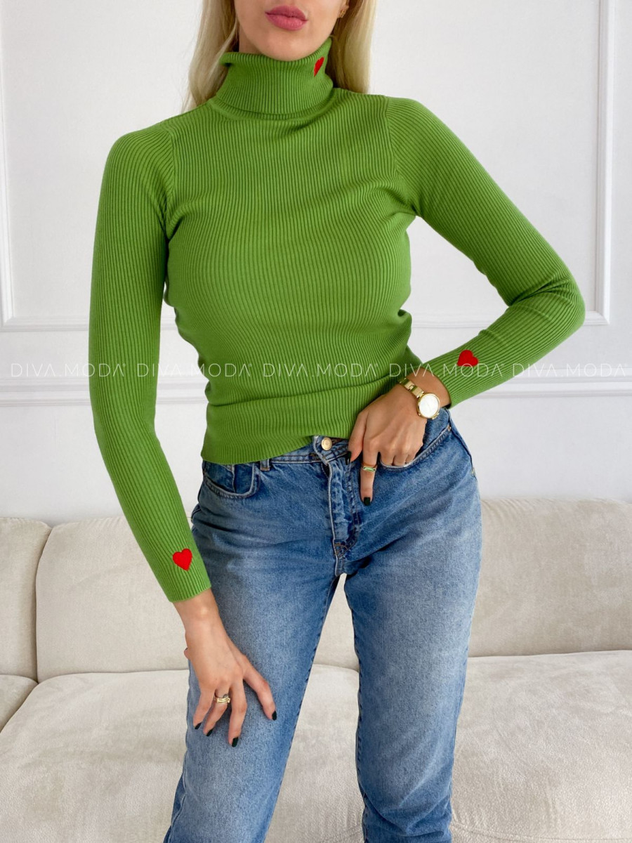 Rebrovaný rolák so srdiečkami limetkový V 50