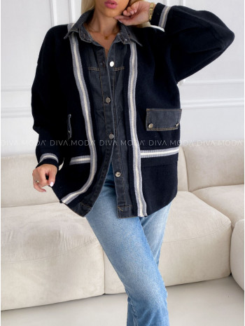 Oversize bunda s riflovinou čierna V 53