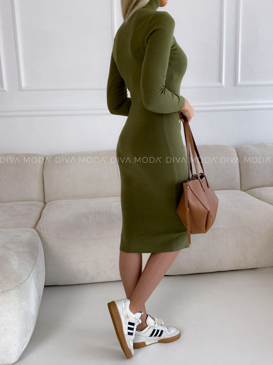 Úpletové rolákové midi šaty Ella khaki V 43