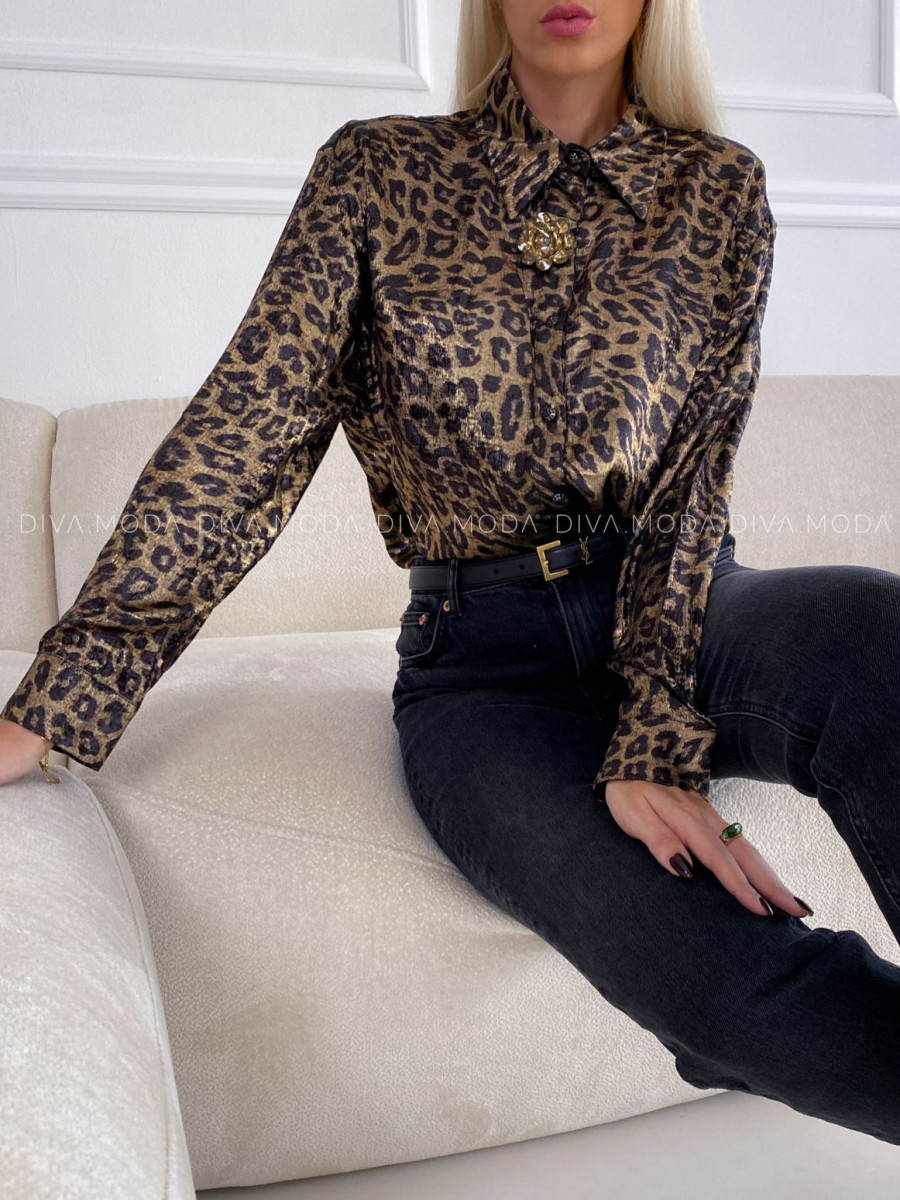 Leopardia košeľa s brošňou V 88