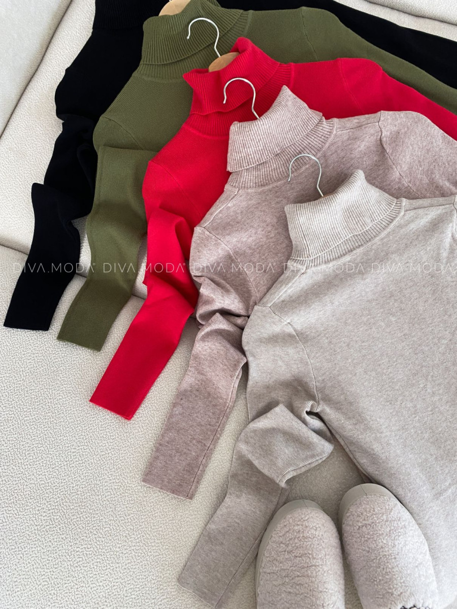 Úpletové rolákové midi šaty Ella khaki V 43