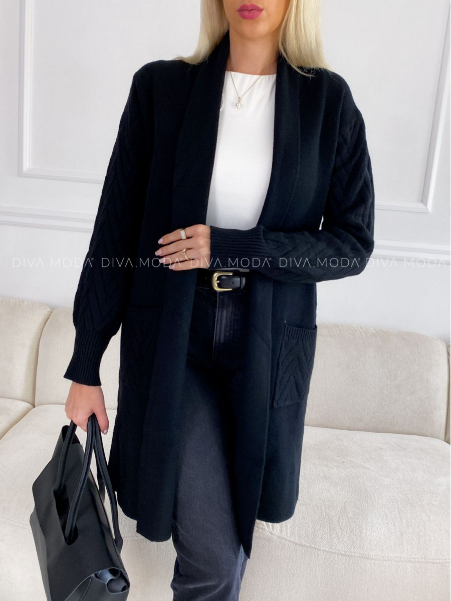 Kardigan so vzorom na rukávoch čierny V 112