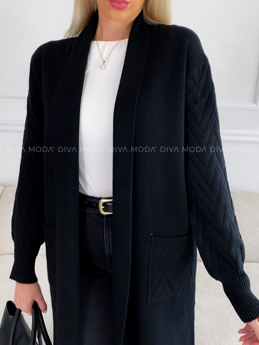 Kardigan so vzorom na rukávoch čierny V 112