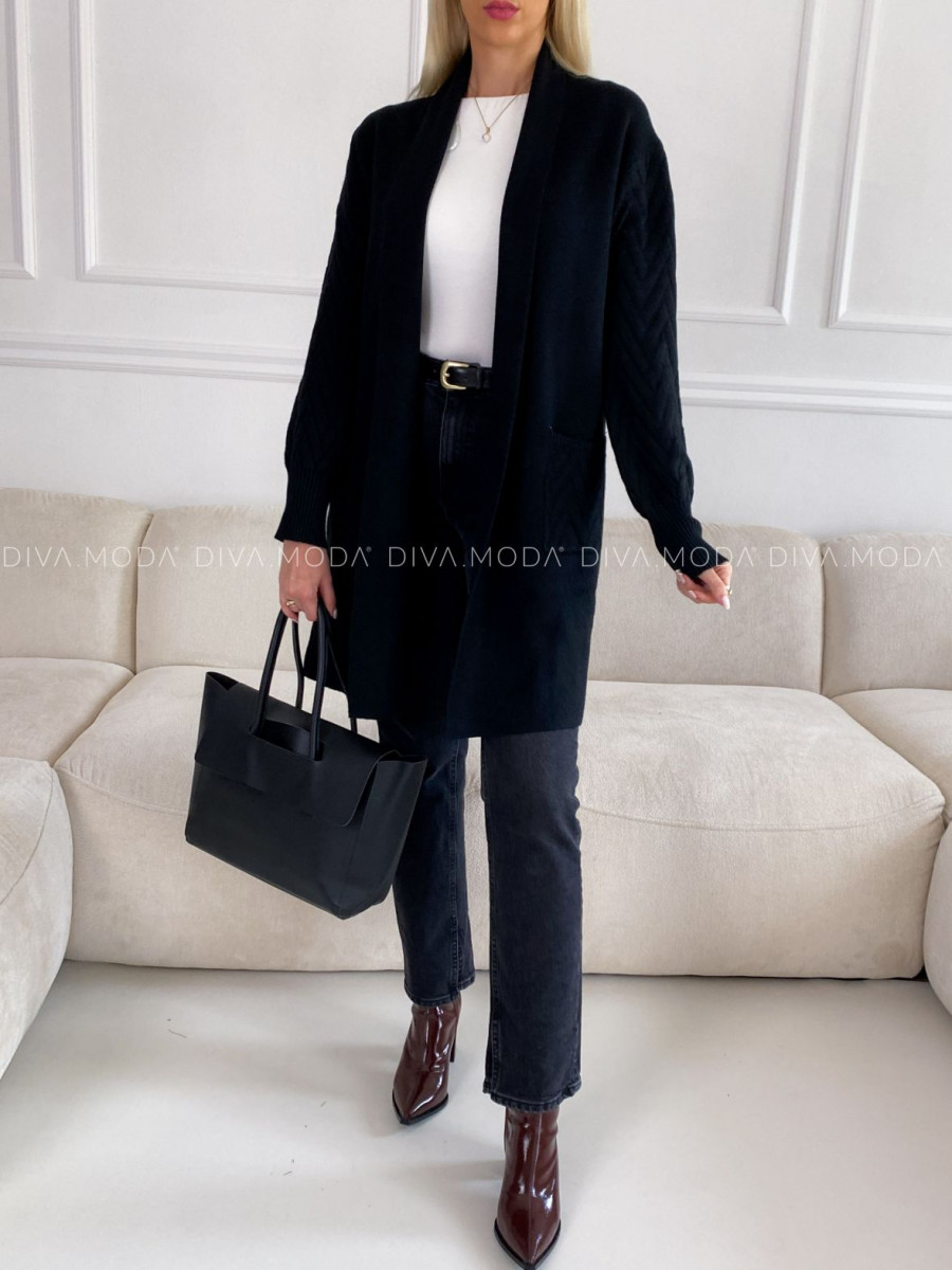 Kardigan so vzorom na rukávoch čierny V 112