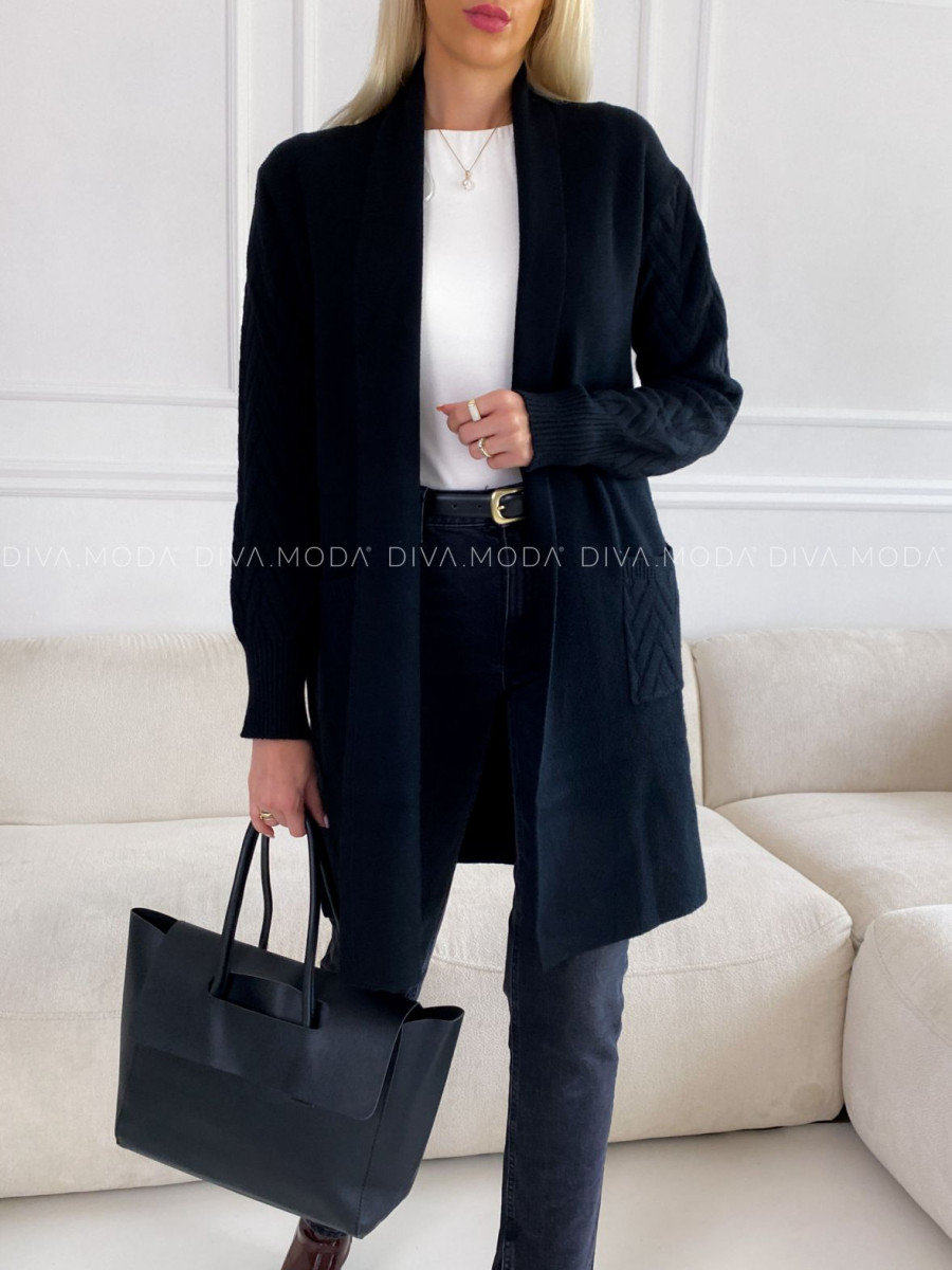 Kardigan so vzorom na rukávoch čierny V 112