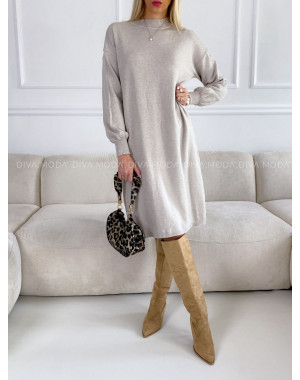 Úpletové midi šaty s puf rukávom okrová V 42