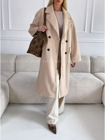 Oversize kabát s dvojradovými gombíkmi latté V 93