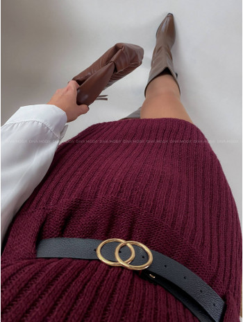 Pletené šaty s opaskom + blúzka burgundy V 194