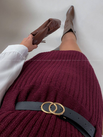 Pletené šaty s opaskom + blúzka burgundy V 194