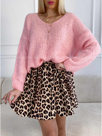 Sveter s V- dekoltom s prímesou mohéru ružový V 209