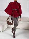 Elegantné pončo s opaskom burgundy V 189 Elegantné pončo s opaskom burgundy V 189