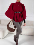 Elegantné pončo s opaskom burgundy V 189 Elegantné pončo s opaskom burgundy V 189