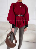 Elegantné pončo s opaskom burgundy V 189 Elegantné pončo s opaskom burgundy V 189