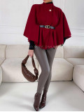 Elegantné pončo s opaskom burgundy V 189 Elegantné pončo s opaskom burgundy V 189