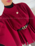 Elegantné pončo s opaskom burgundy V 189 Elegantné pončo s opaskom burgundy V 189