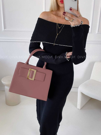 Úpletové šaty off shoulders s lemovaním čierne M 101 Úpletové šaty off shoulders s lemovaním čierne M 101