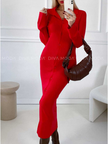 Úpletové maxi šaty na gombíky Veri červené M 105