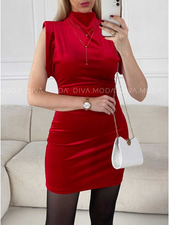 Zamatové šaty s vystuženými ramenami červené M 156