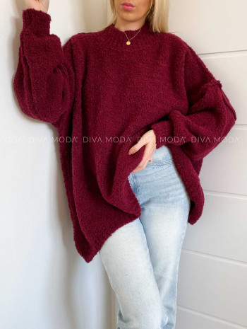 Chunky oversize sveter Polina vínový V 888 Chunky oversize sveter Polina vínový V 888