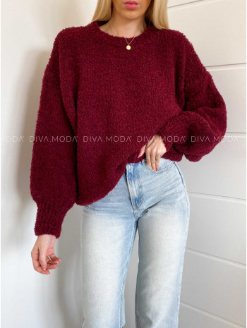 Chunky sveter so štruktúrou vínový V 212