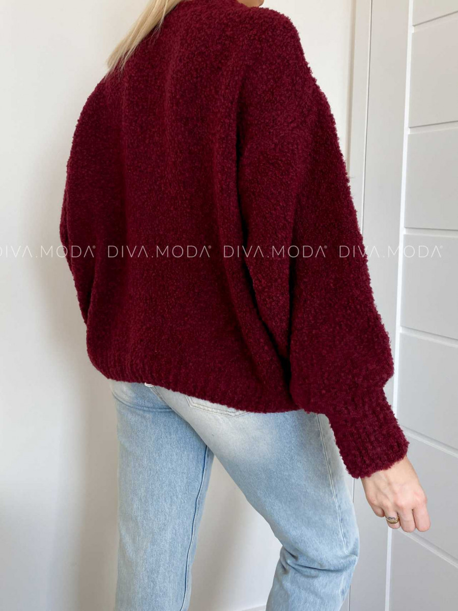 Chunky sveter so štruktúrou vínový V 212