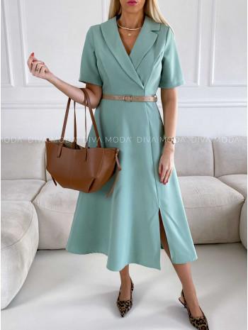 Midi šaty s opaskom a rázporkom pistacio M 222