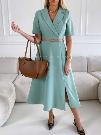 Midi šaty s opaskom a rázporkom pistacio M 222