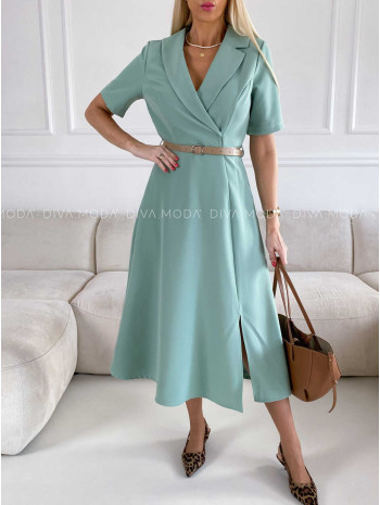 Midi šaty s opaskom a rázporkom pistacio M 222