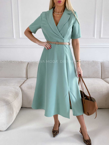 Midi šaty s opaskom a rázporkom pistacio M 222