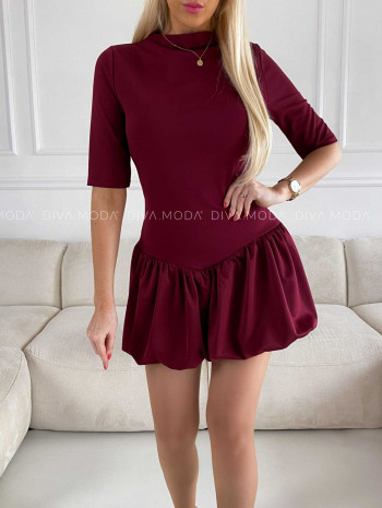 Šaty so skort balónovou sukňou vínové M 223