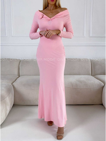 Maxi šaty s odhalenými ramenami  rose ružové M 243