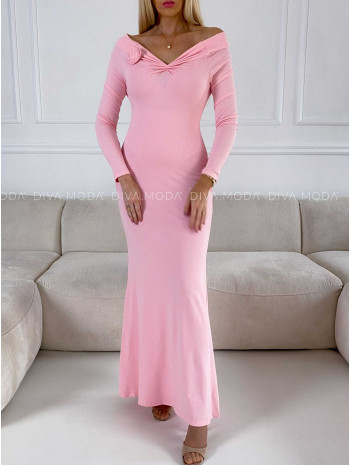 Maxi šaty s odhalenými ramenami  rose ružové M 243