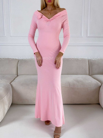 Maxi šaty s odhalenými ramenami  rose ružové M 243