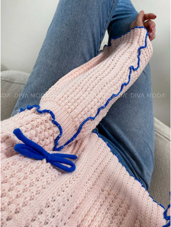 Crop sveter s mašličkami ružový M 235