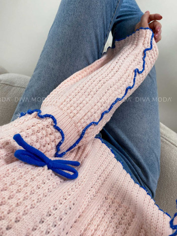 Crop sveter s mašličkami ružový M 235