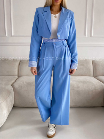 Komplet crop sako + nohavice baby modrý M 228