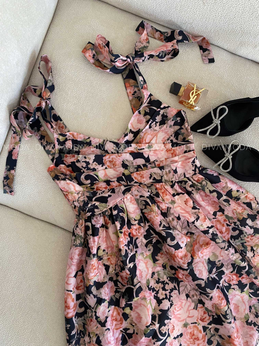 Midi kvetované elegantné šaty Flora M 251