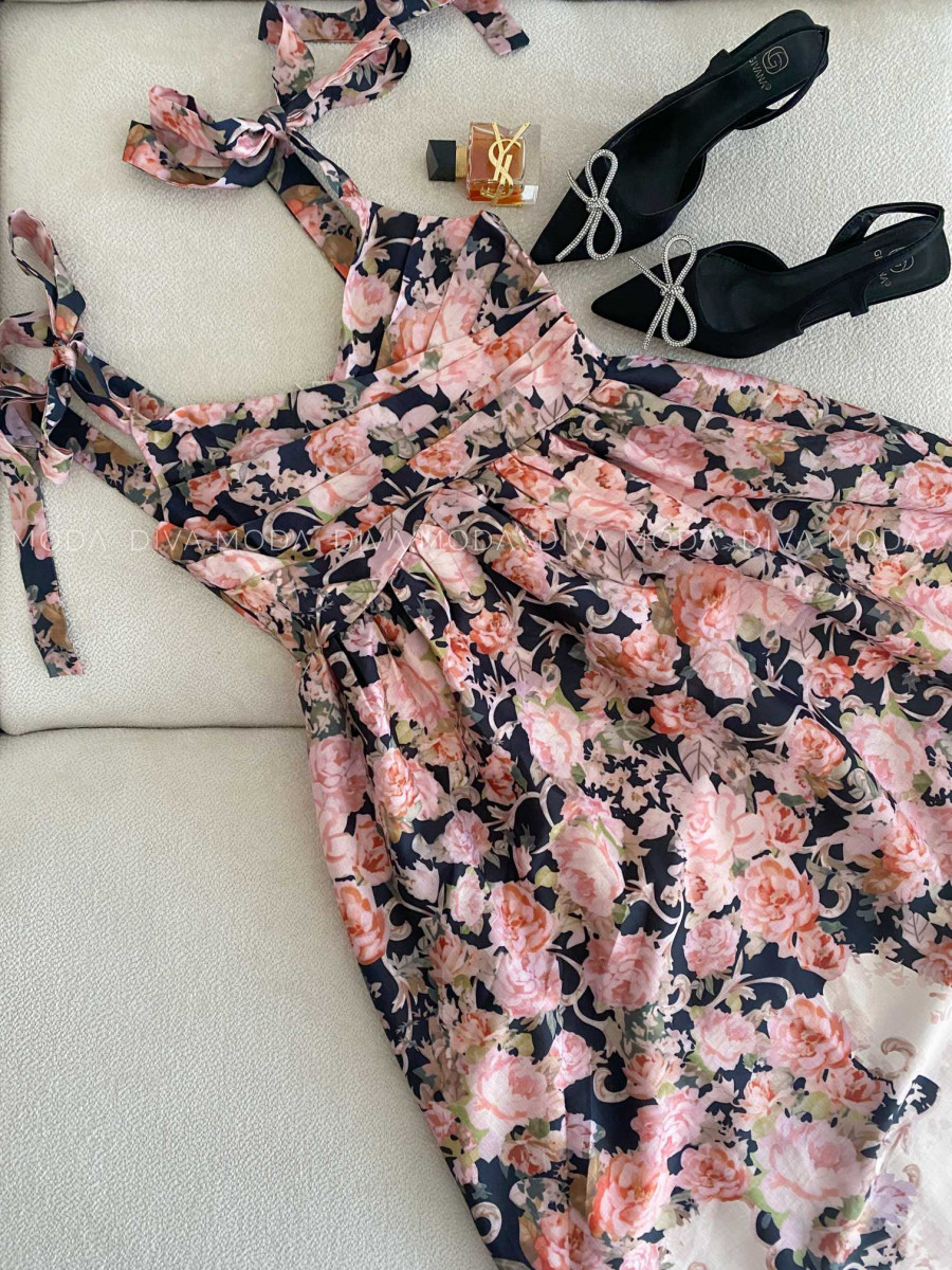 Midi kvetované elegantné šaty Flora M 251