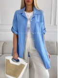 Oversize bavlnená mušelínová košeľa baby blue M 269