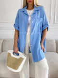 Oversize bavlnená mušelínová košeľa baby blue M 269