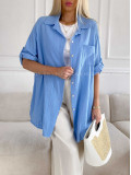 Oversize bavlnená mušelínová košeľa baby blue M 269