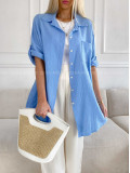 Oversize bavlnená mušelínová košeľa baby blue M 269