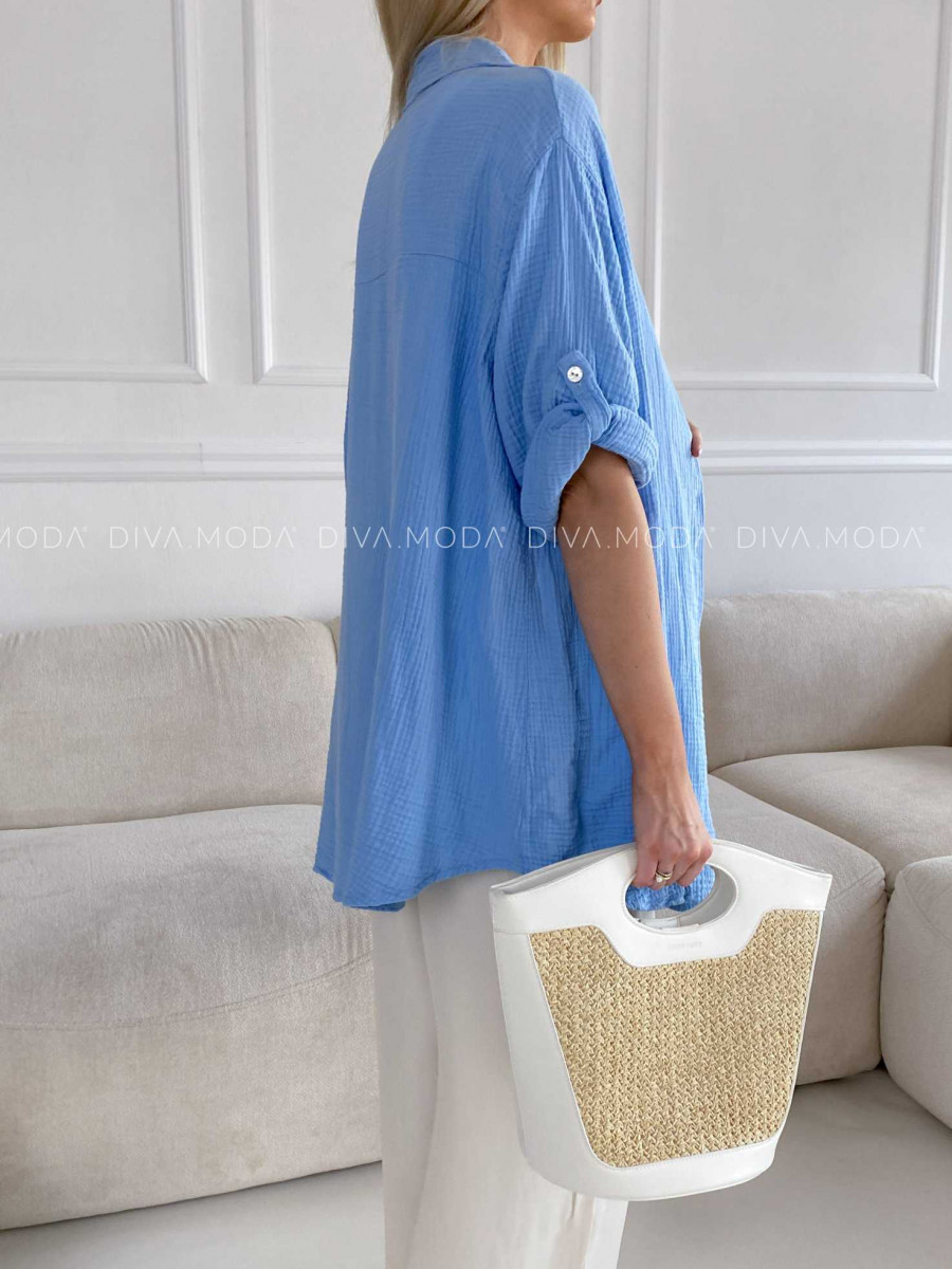 Oversize bavlnená mušelínová košeľa baby blue M 269