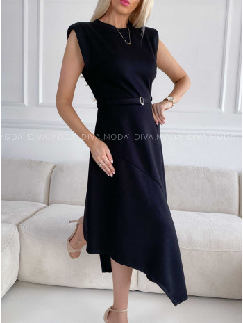 Midi šaty asymetrické s opaskom čierne M 256