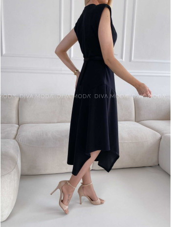 Midi šaty asymetrické s opaskom čierne M 256