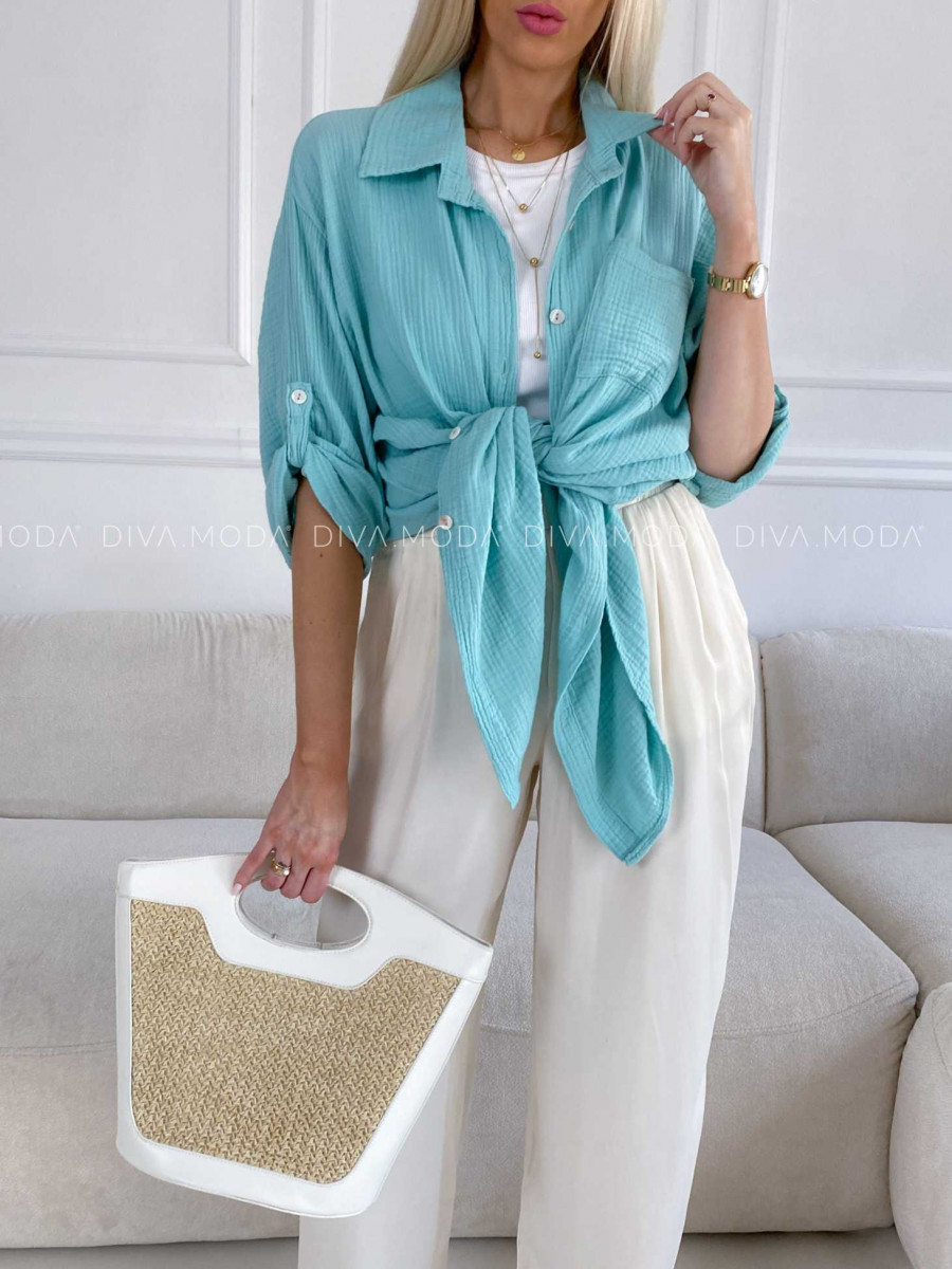 Oversize bavlnená mušelínová košeľa mint M 269