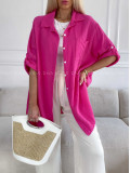 Oversize bavlnená mušelínová košeľa fuchsia M 269